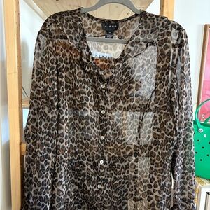 Virgo Leopard Print Button Down Sheer Blouse
